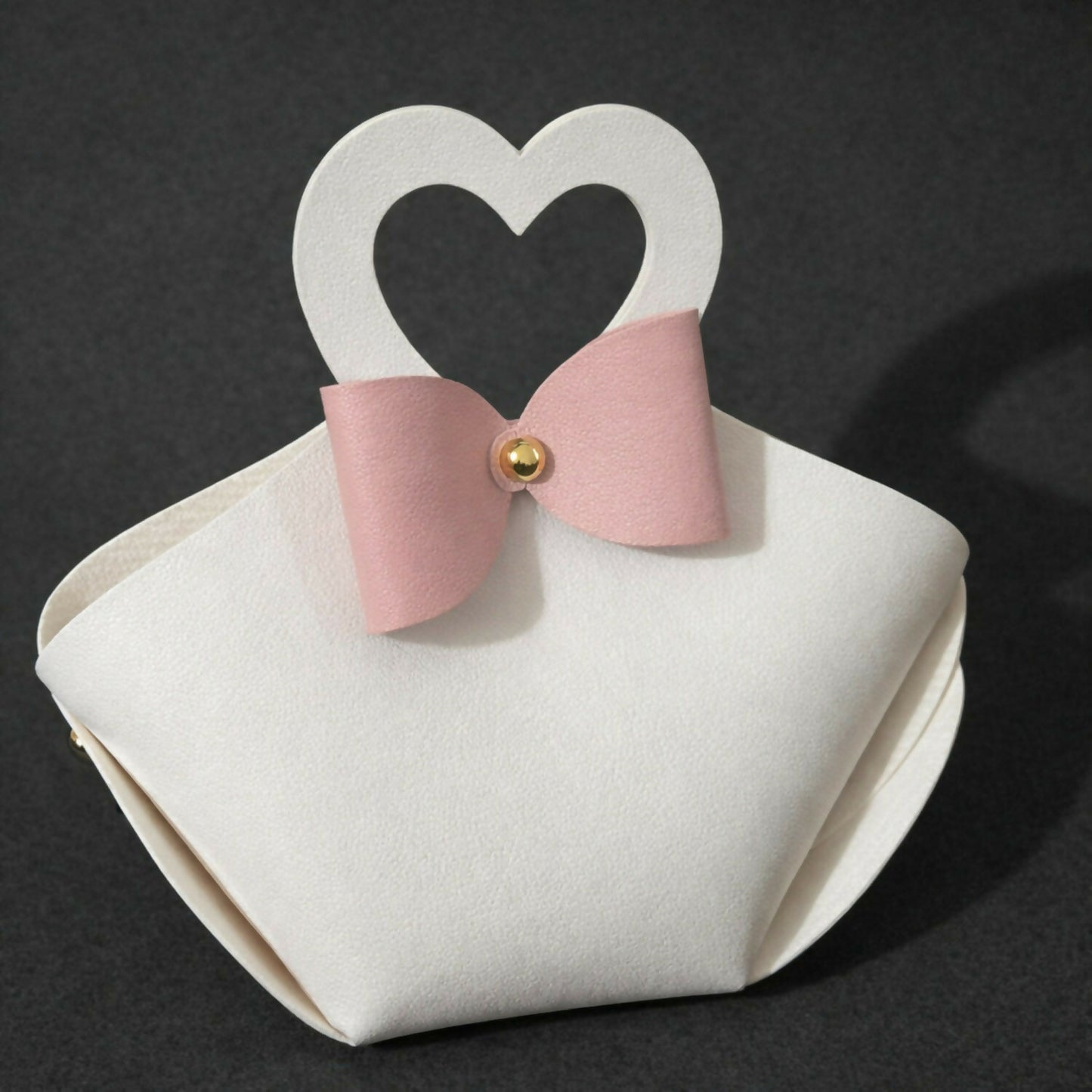 White Mini Handheld Bag for Women | Heart Handle Stylish Casual & Gift Purse