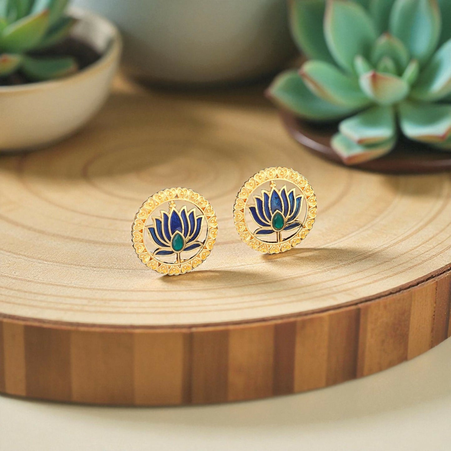 Bold Gold-Tone Blue-Green Mina Work Crystal & Pearl Choker Set