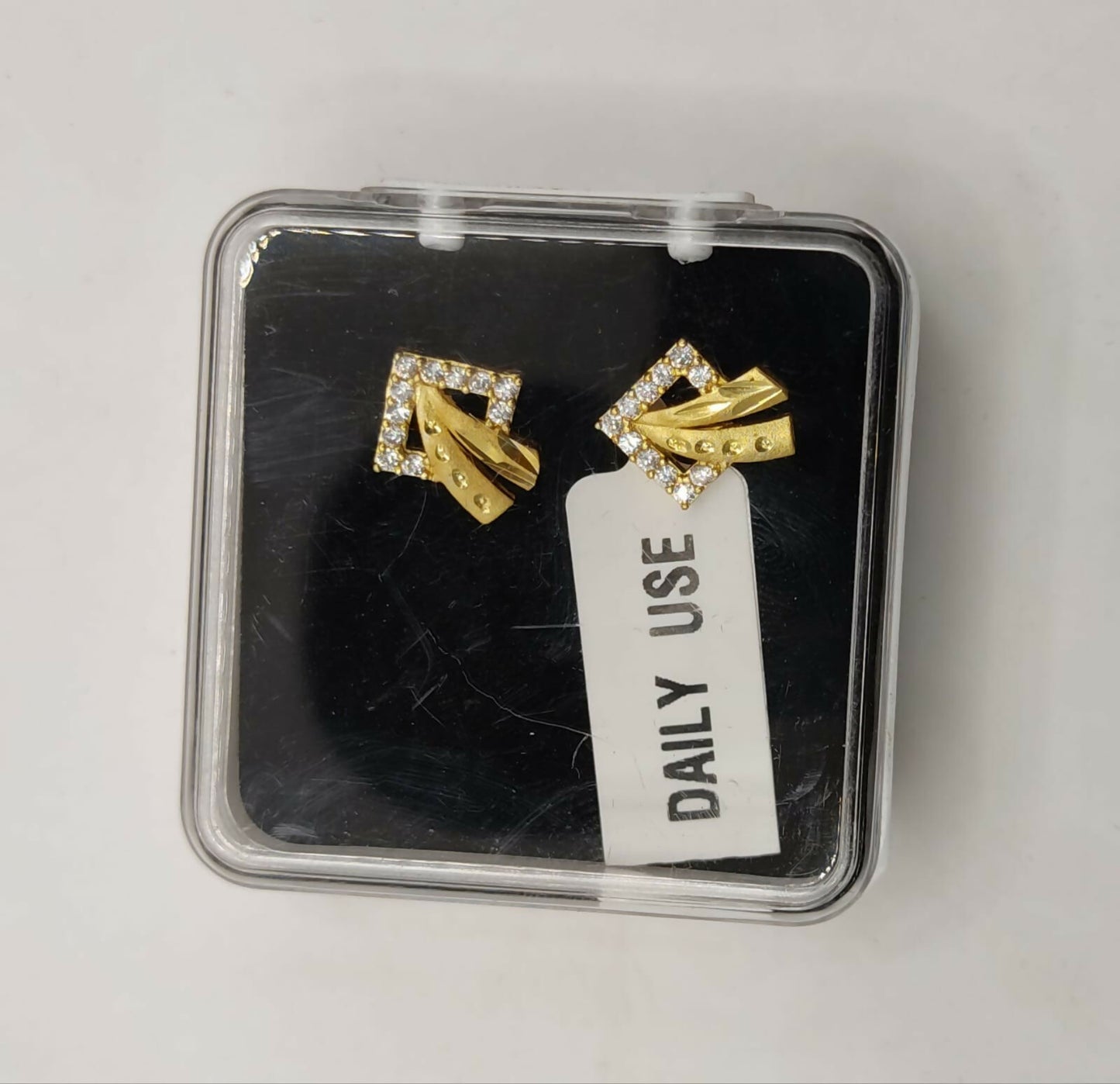 Gold & Diamond Square Geometric Stud Earrings for women and girls