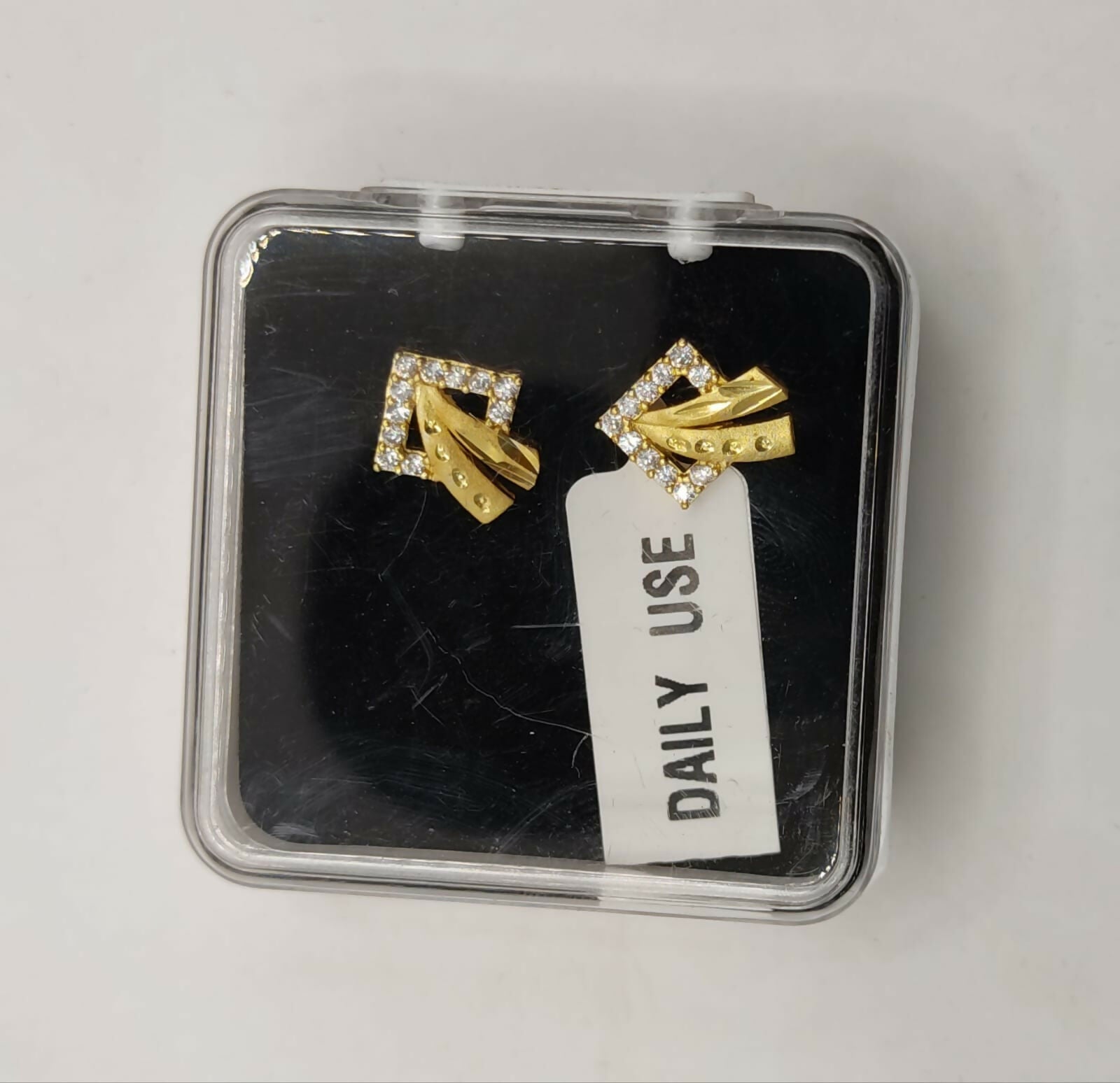Gold & Diamond Square Geometric Stud Earrings for women and girls