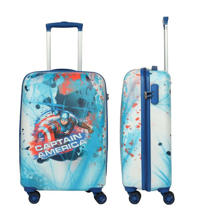 Vibrant turquoise kids trolley bag with Captain America theme