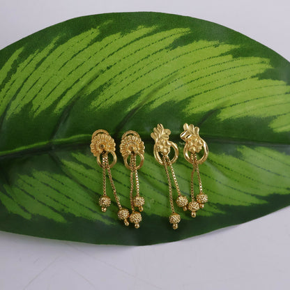 Premium Gold-Plated Long Drop Earrings for Wedding & Festive Wear (2 Pair)