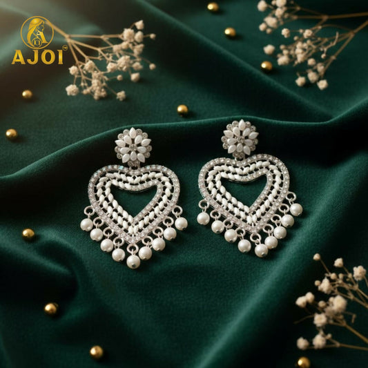 Heart-Shaped Pearl Drop Earrings For Women And Girls