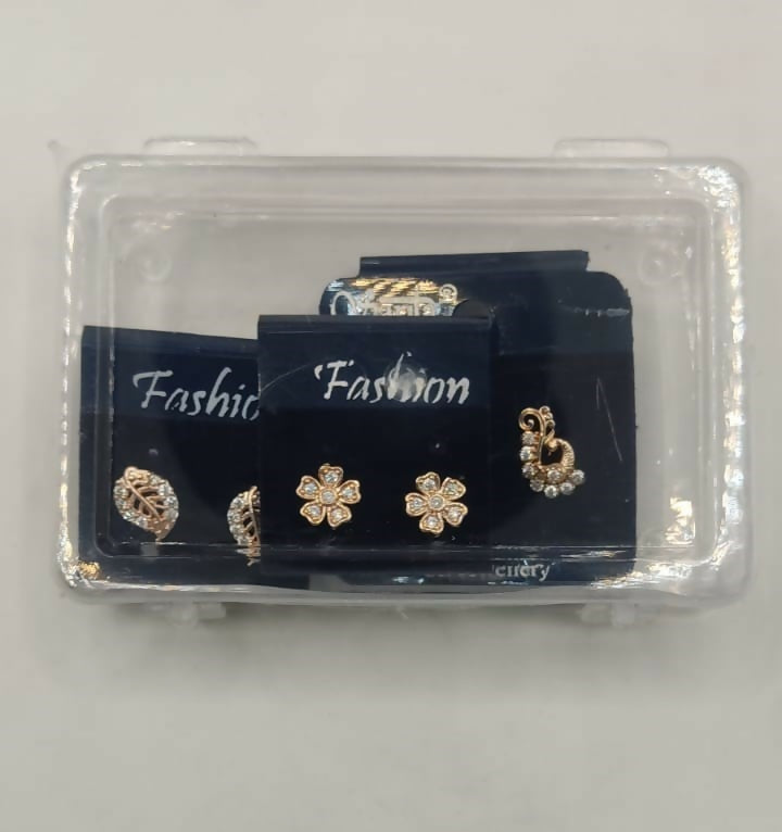 Rose Gold AD Stud Earrings Set | Floral & Peacock Design for women and girls Combo Pack of 3