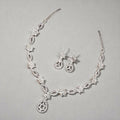 Leaf Link Necklace Set – Elegant Crystal & Pearl Drop