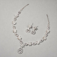 Elegant Crystal & Enamel Leaf Link Necklace Set with Pearl Drop (Multiple Colors)