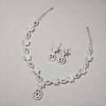 Crystal Leaf Necklace Set – Elegant Enamel & Pearl Drop Design