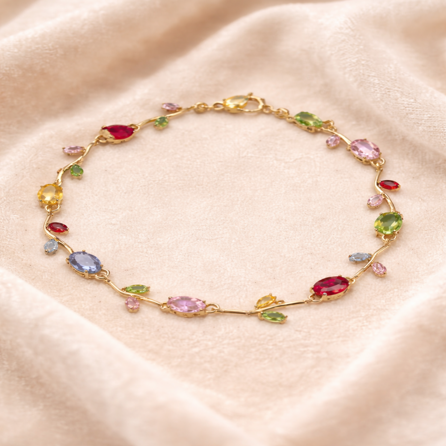 Side angle of gold-plated tulip crystal bracelet