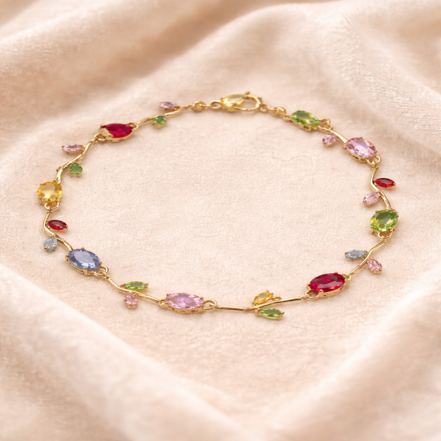 Side angle of gold-plated tulip crystal bracelet