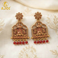 Antique Temple Doli Earrings – Red Bead Drop Ethnic Festive Jewellery