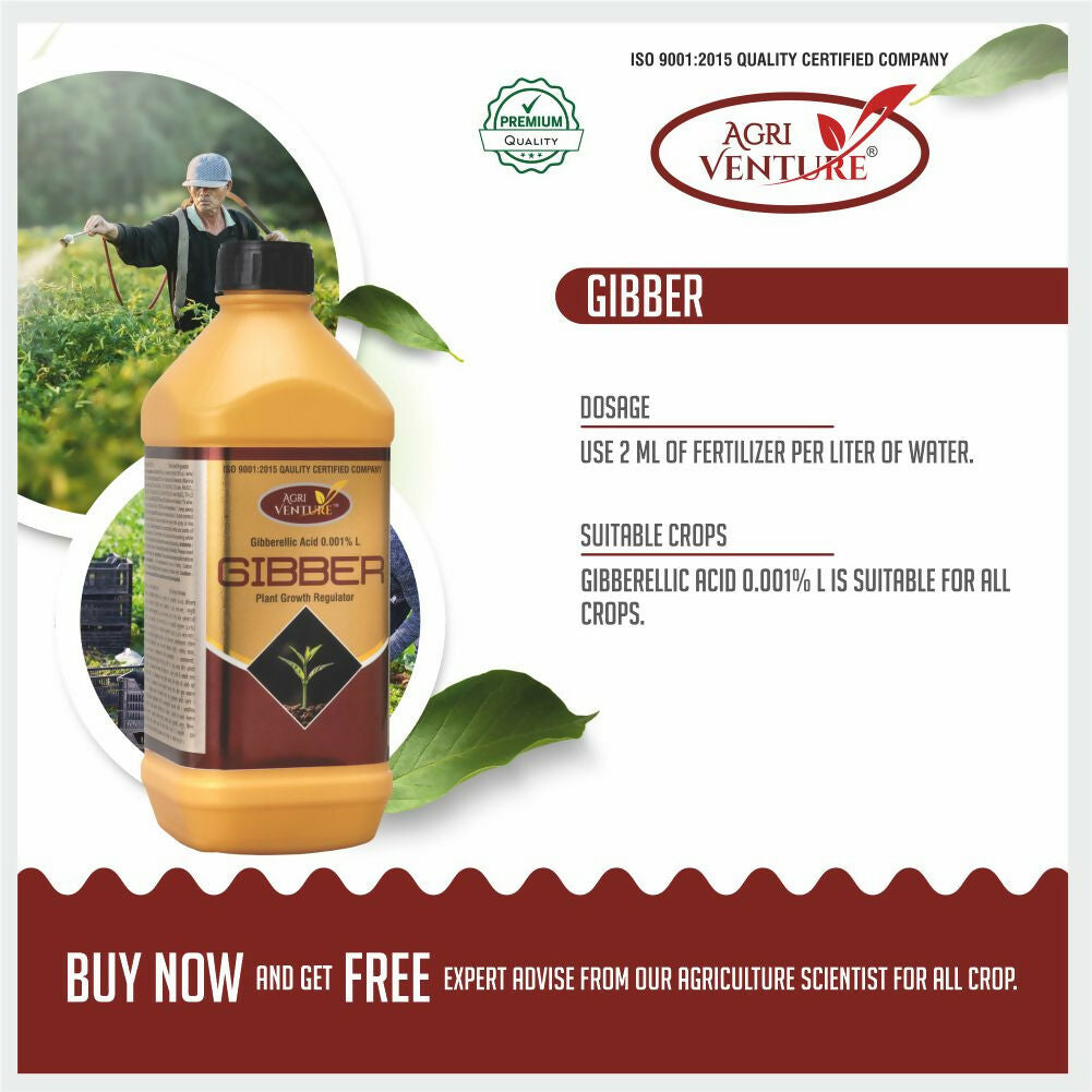 AgriVenture GIBBER ( Gibberellic Acid 0.001% SL ) PGR - Plant Growth Regulator (500 Ml, 1 Ltr.)