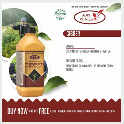 AgriVenture GIBBER ( Gibberellic Acid 0.001% SL ) PGR - Plant Growth Regulator (500 Ml, 1 Ltr.)