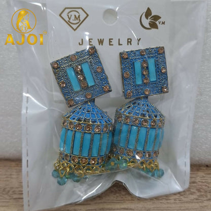 Royal Turquoise Blue Designer Earrings with Elegant Drop and Stone Accents