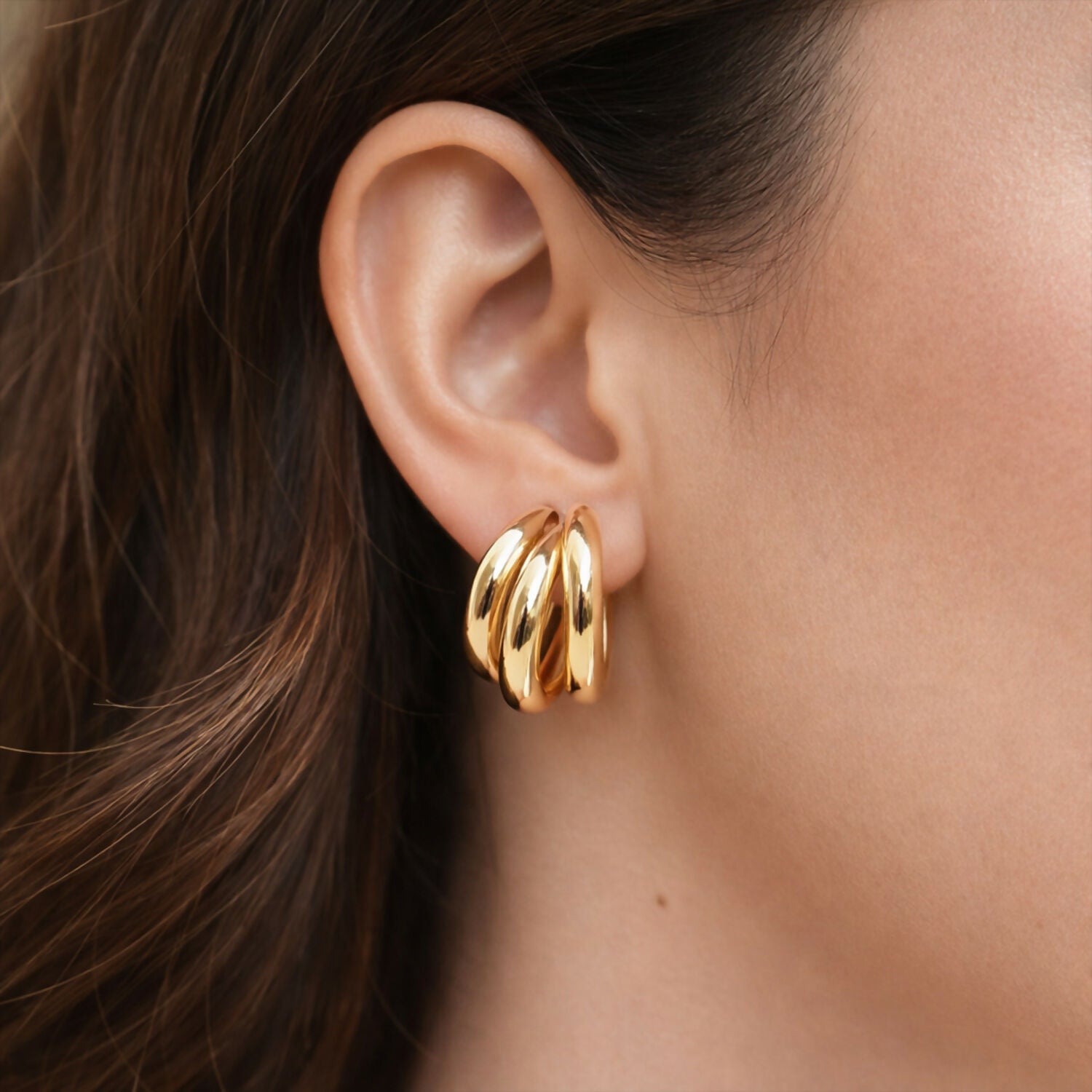 Gold Plated Multi Layer Hoop Earrings for Women & Girls – Stylish Chunky Hoop Fashion Earrings