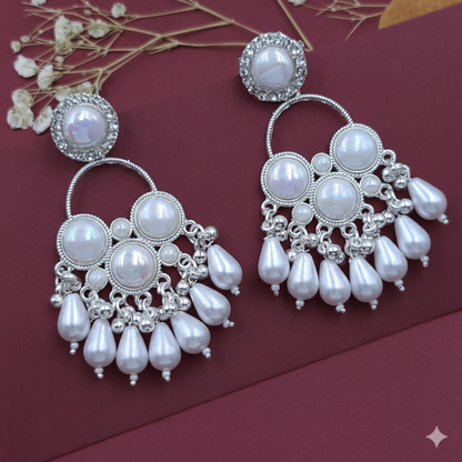 Kundan White Pearl Silver Plated Chandbali Earrings Agate Alloy Chandbali Earring