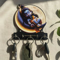 Baby Shiva Wooden Key Holder – Spiritual Decor with Hooks for Organizing Keys