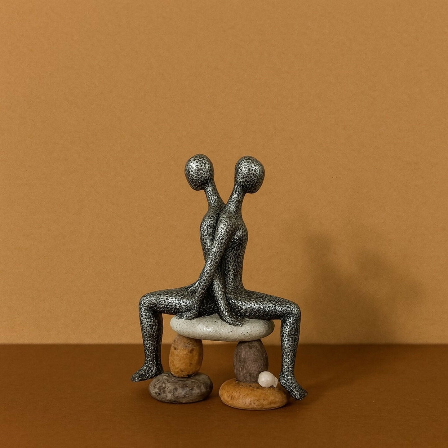 Abstract Couple Sitting on Bench Back View Sculpture for Home Decor Gift