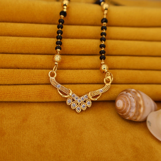 Gold Plated Mangalsutra with AD Floral Pendant