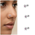 Silver Plated Ruby Flower Nosepin Studs – Pack of 3 Elegant Designs