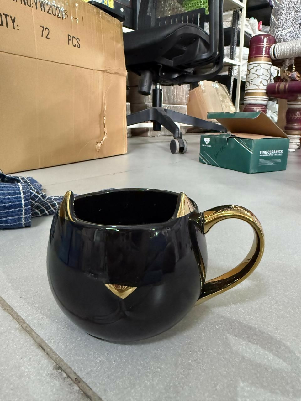 Premium Black CAT Ceramic Coffee Mug with Golden Horns & Handle – Cute Cartoon Style Large Capacity Tea Cup for Home, Office, Gifting, Hot & Cold Beverages, Unique Funky Stylish Ceramic Mug for Men Women (Pack of 1)