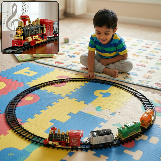 Electric Musical Choo Choo Train Toy Set with Track – Light & Sound Kids Play Train Set