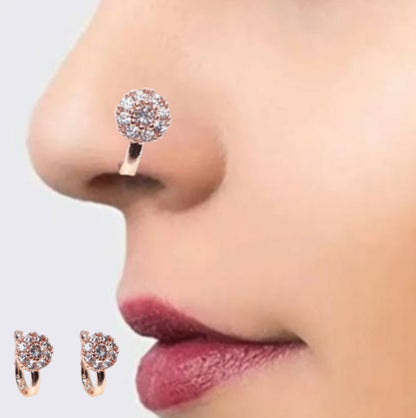 Pave Cluster/Double Hoop Nose Jewelry | Clip-On & Piercing Combo Pack of 2