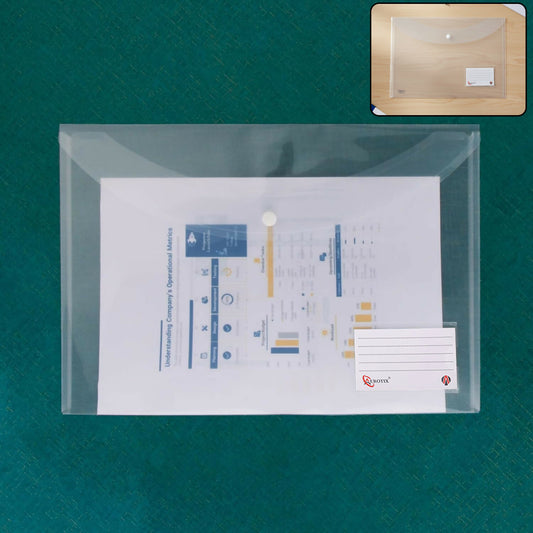 Transparent Button Closure Document File Folder with Label Pocket – A4 Size