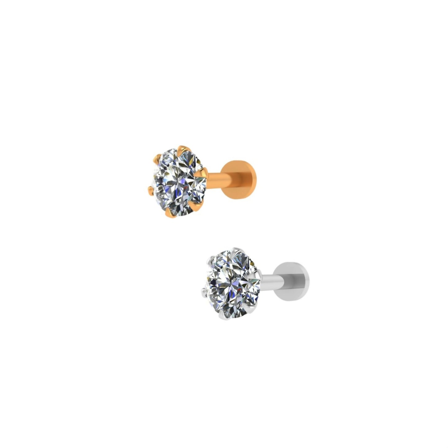 Gold and silver plated Nosepin Stud Labret Piercing for women and girls Combo Pack of 2