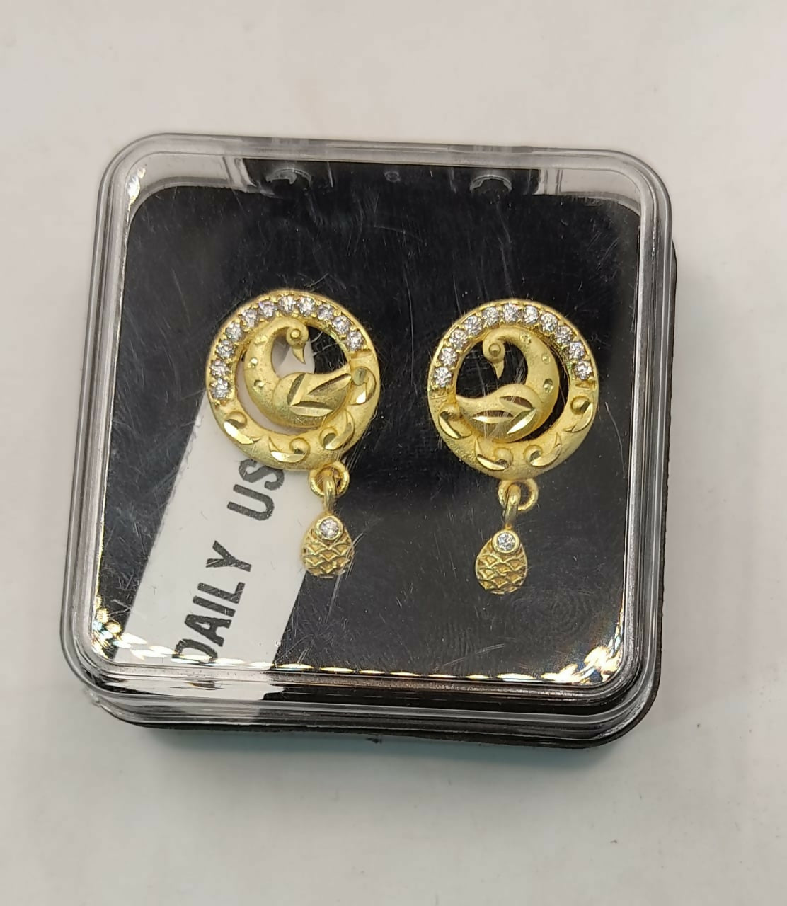Gold Peacock Stud Earrings with AD for women and girls