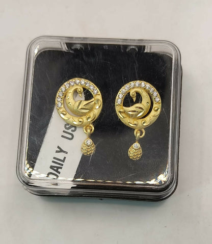 Gold Peacock Stud Earrings with AD for women and girls