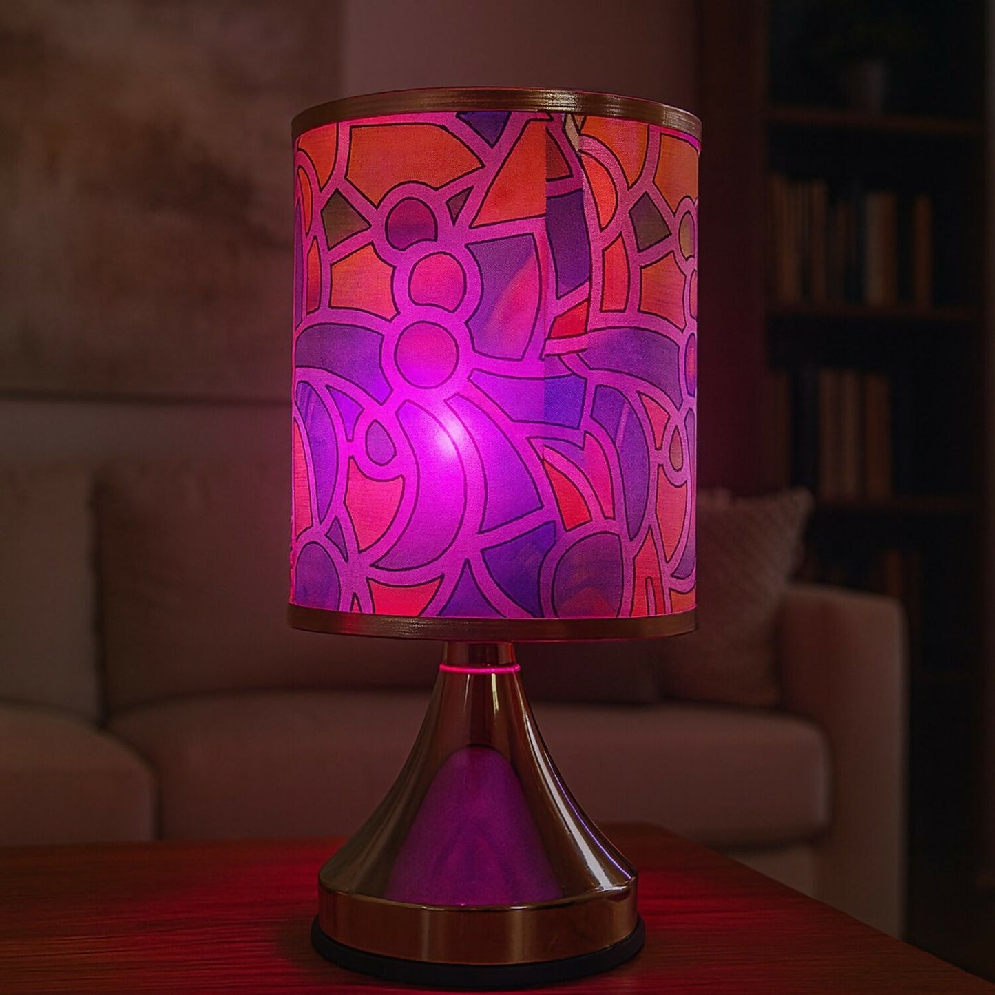 Premium Designer Printed LED Table Lamp for Home Décor | Artistic Pattern Fabric Shade with Golden Base | Soft Ambient Night Lamp for Bedroom, Living Room, Study & Gifting | Energy Efficient Warm Light