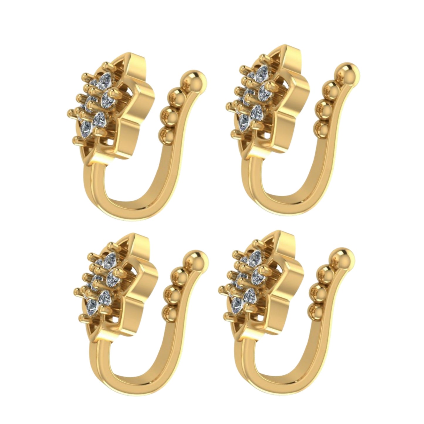 Clip-On Nose Ring Combo | Flower Stud & Double Hoop Nath Combo Pack of 4
