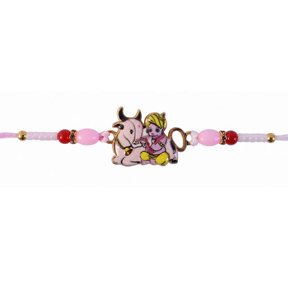 Front view of Krishna cow centerpiece Rakhi