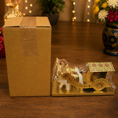 Festive decorative Meenakari bullock cart showpiece