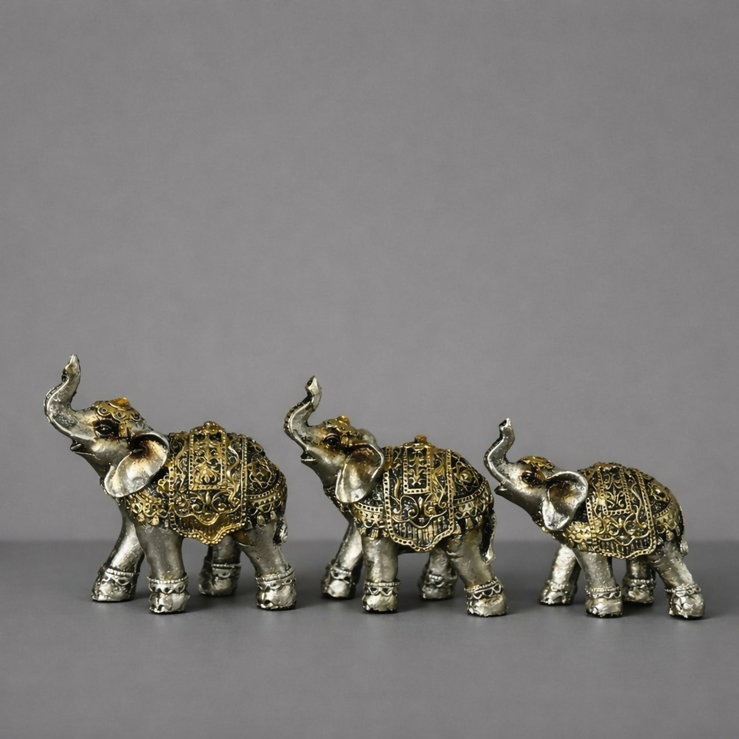 Silver Elephant Showpiece Set with Gold Detailing for Home Décor & Gifts