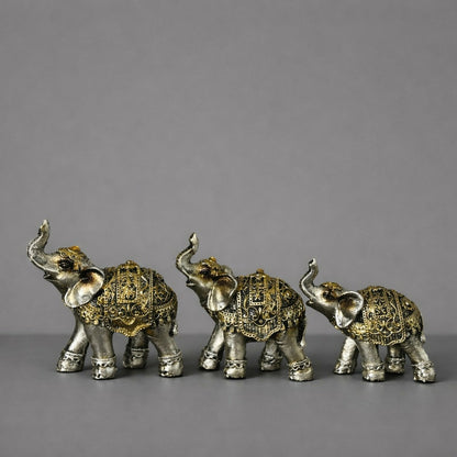 Silver Elephant Showpiece Set with Gold Detailing for Home Décor & Gifts