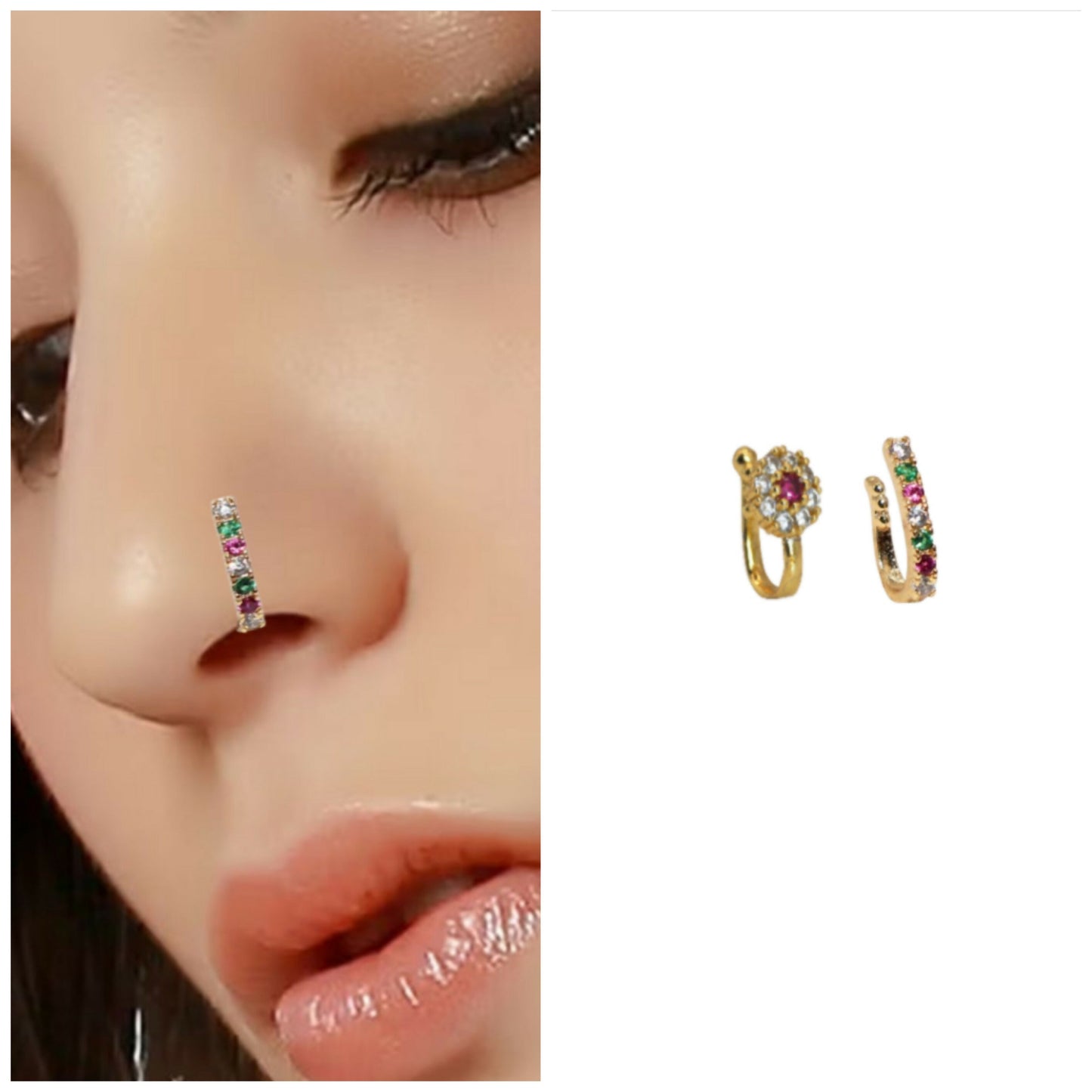 Combo: Traditional AD Stone Press Nath Clip for Women Combo Pack of 2