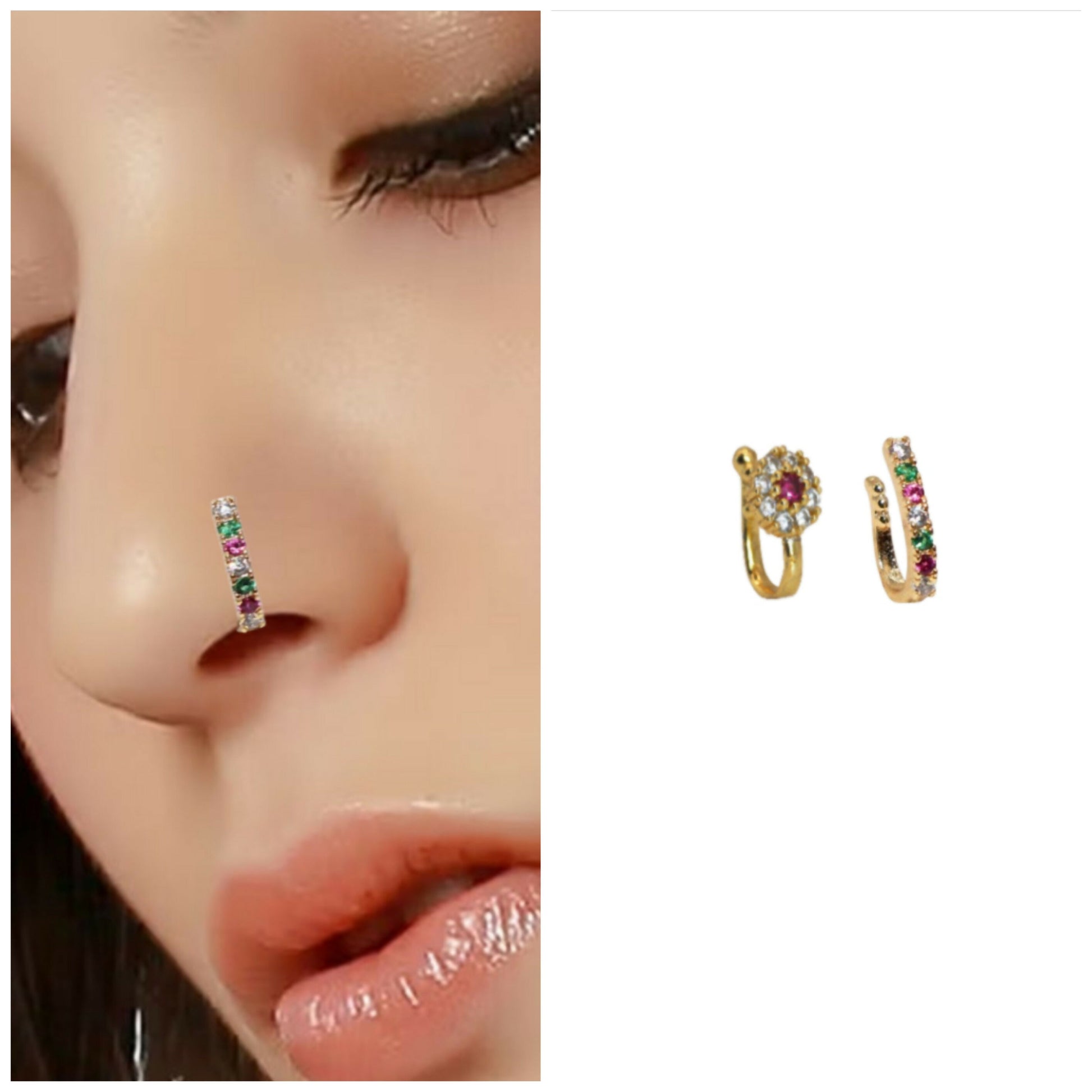 Combo: Traditional AD Stone Press Nath Clip for Women Combo Pack of 2