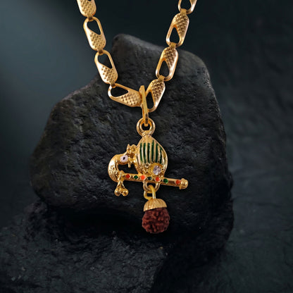 Divine jewelry with detailed Krishna-inspired Mor Pankh Rudraksha pendant
