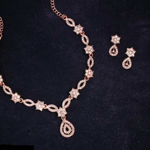 Elegant Floral Necklace & Earrings Set with Stone Accents