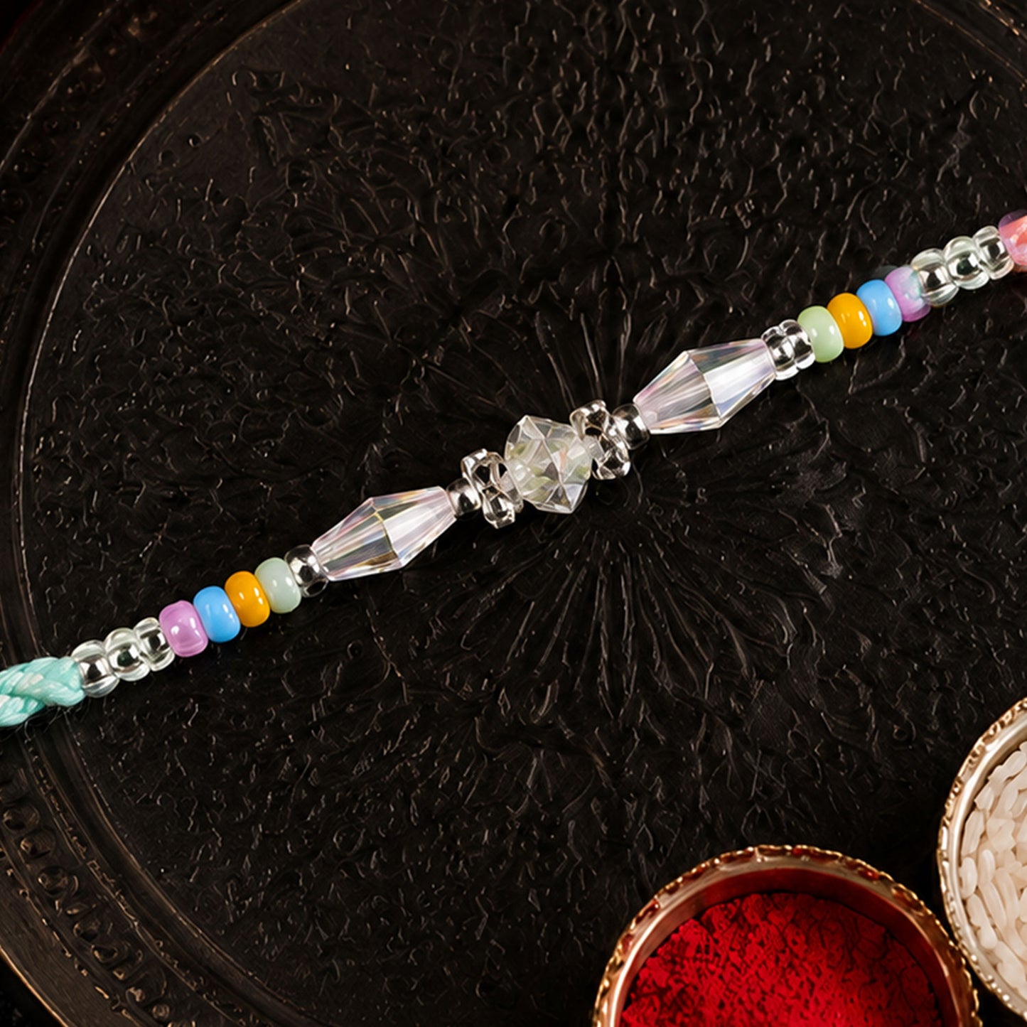 Premium Sparkle Designer Rakhi with Pearl Detail, Stone Centre and Gift Ready Style
