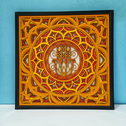 Handcrafted Wooden Mandala Palm Wall Art – Multi-Layer Decorative Frame | Indian Traditional Design | Premium Home Decor Gift for Living Room, Bedroom, Office
