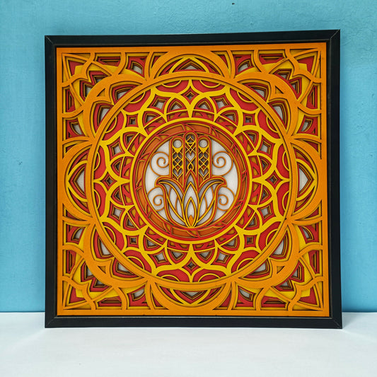 Handcrafted Wooden Mandala Palm Wall Art – Multi-Layer Decorative Frame | Indian Traditional Design | Premium Home Decor Gift for Living Room, Bedroom, Office