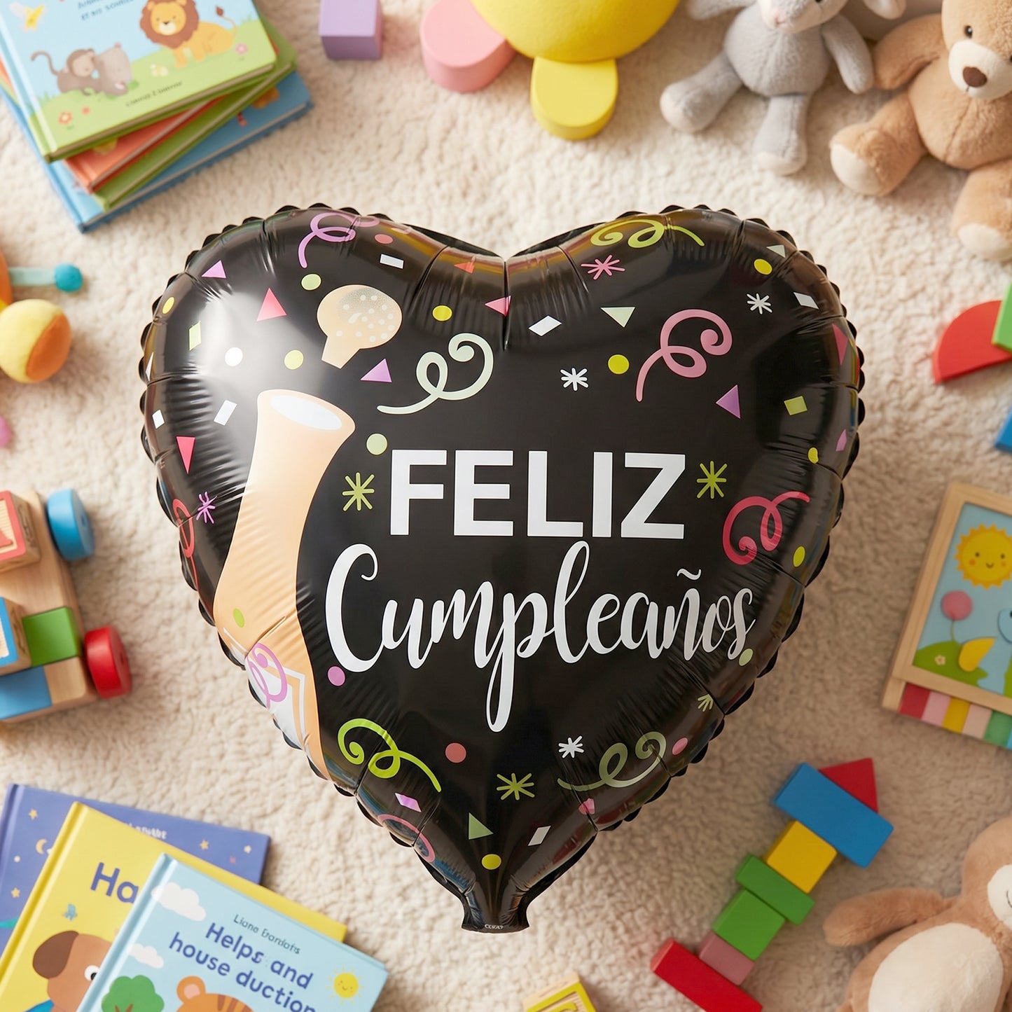 Black Heart Feliz Cumpleaños foil balloon for kids' party decoration