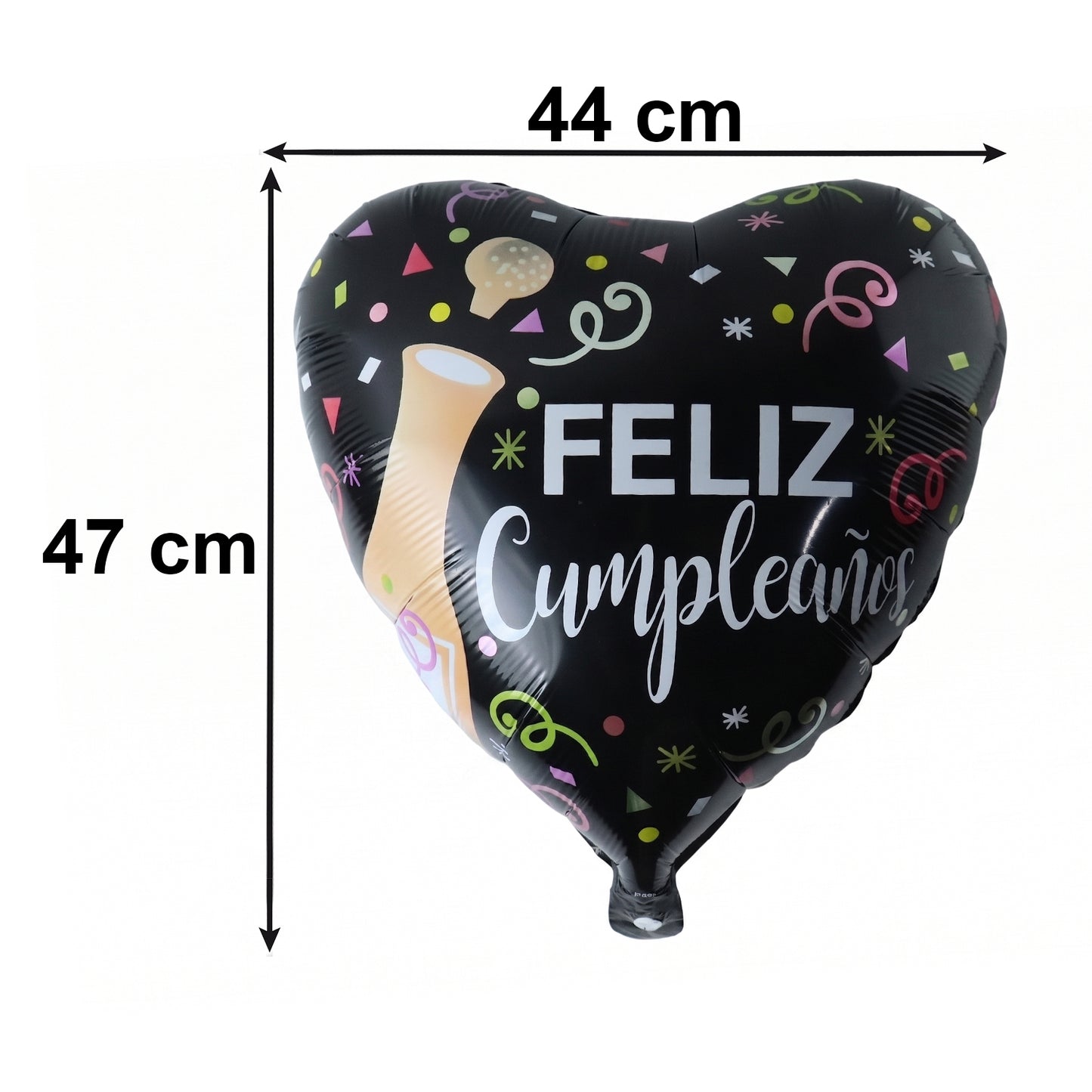 Festive event decorated with Black Heart Feliz Cumpleaños balloon