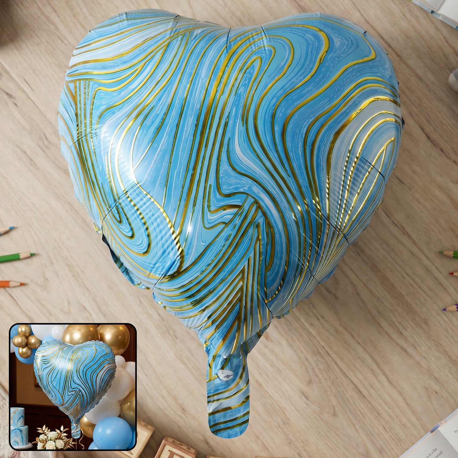 Blue Marble Heart Foil Balloon for party decoration