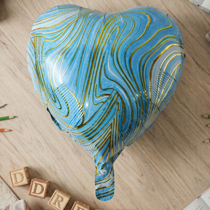 Blue Marble Heart Foil Balloon hanging at party