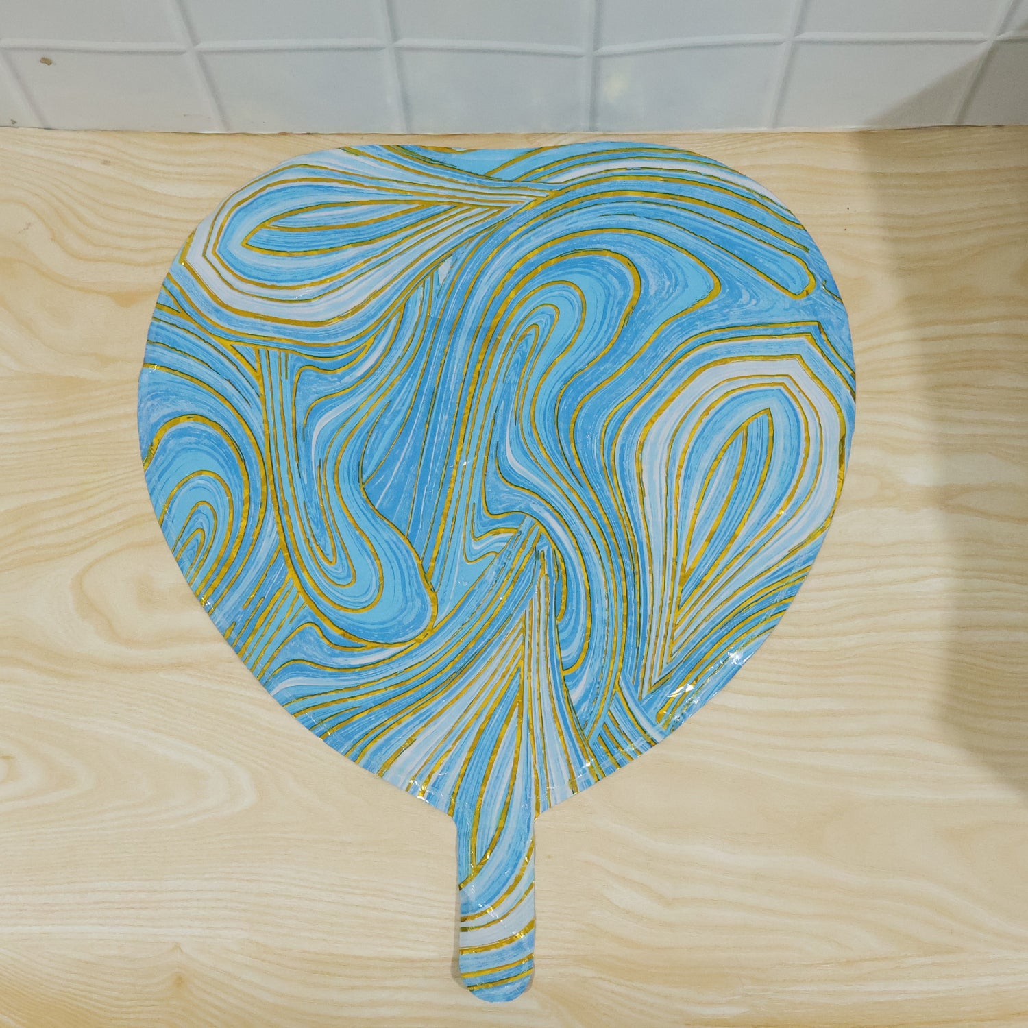 Blue Marble Heart Foil Balloon - Party Decoration (1 Pc)