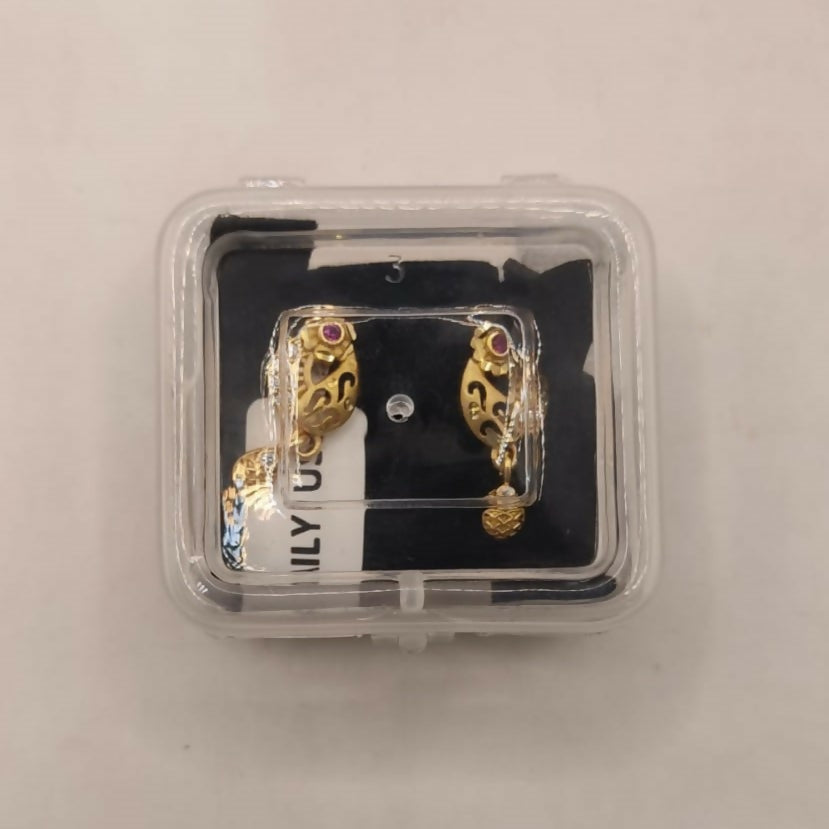 Traditional Gold-Plated Daily Use Peacock Filigree Dangle Earrings with Ruby & Crystal Accents