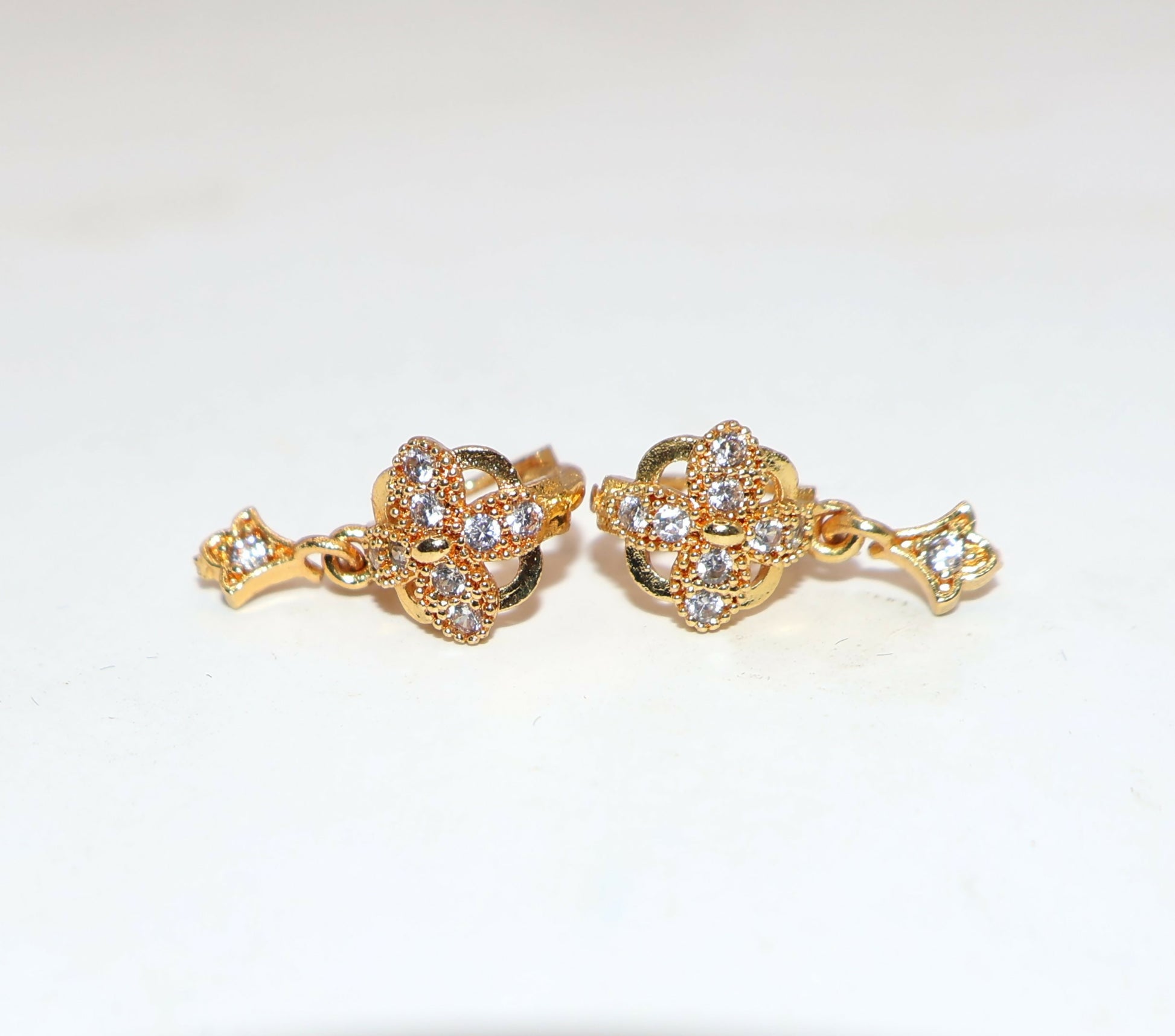 Gold Plated AD Bali Peacock Swan Dangle Huggie Hoop Earrings Bali kan ki Combo Pack of 2